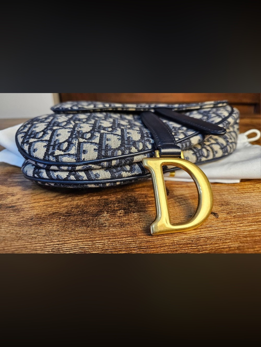 Dior Navy Saddle Bag - Signature Monogram with strap and dust bag - Picture 6 of 11